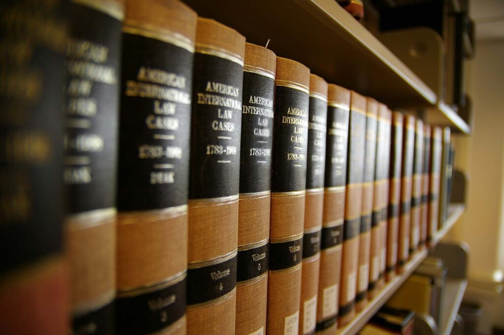 law books on a library shelf